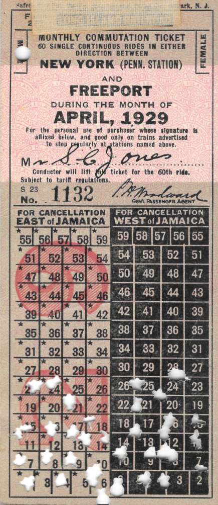 1929 LIRR monthly ticket