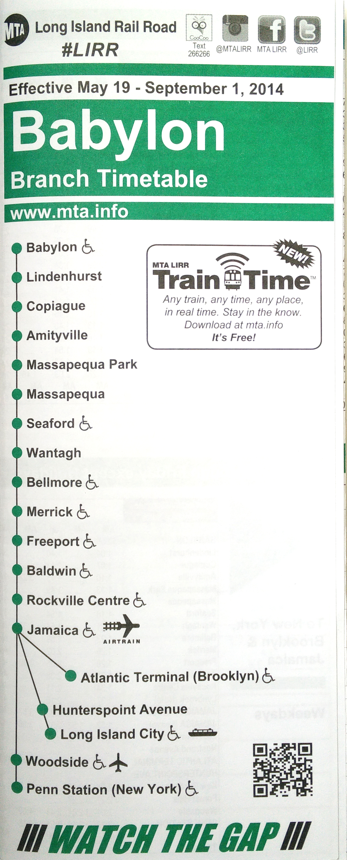 2014 Babylon Branch LIRR schedule